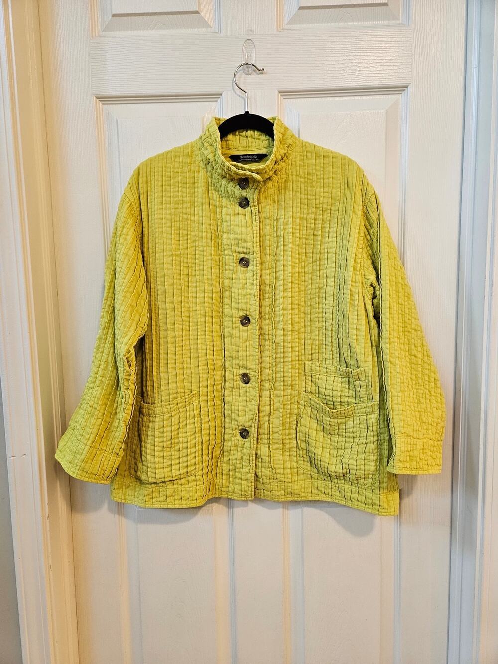 Yacco Maricard Womens Size 3 Large Lime Green Textured Cotton Jacket Japan